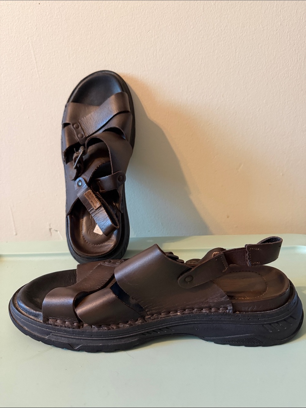 Men's Dark Brown Leather Open-Toe Comfort Sandals
